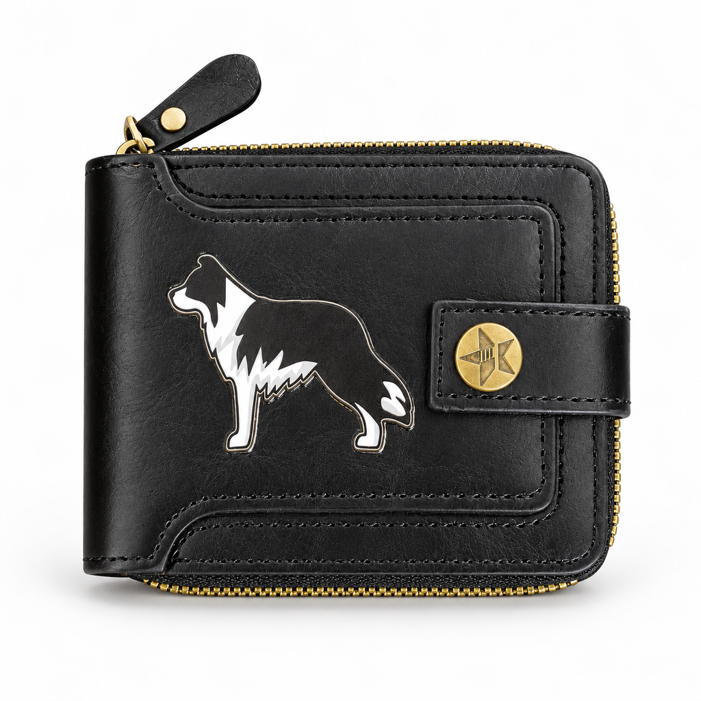 Black Border Collie Zip-Around Wallet