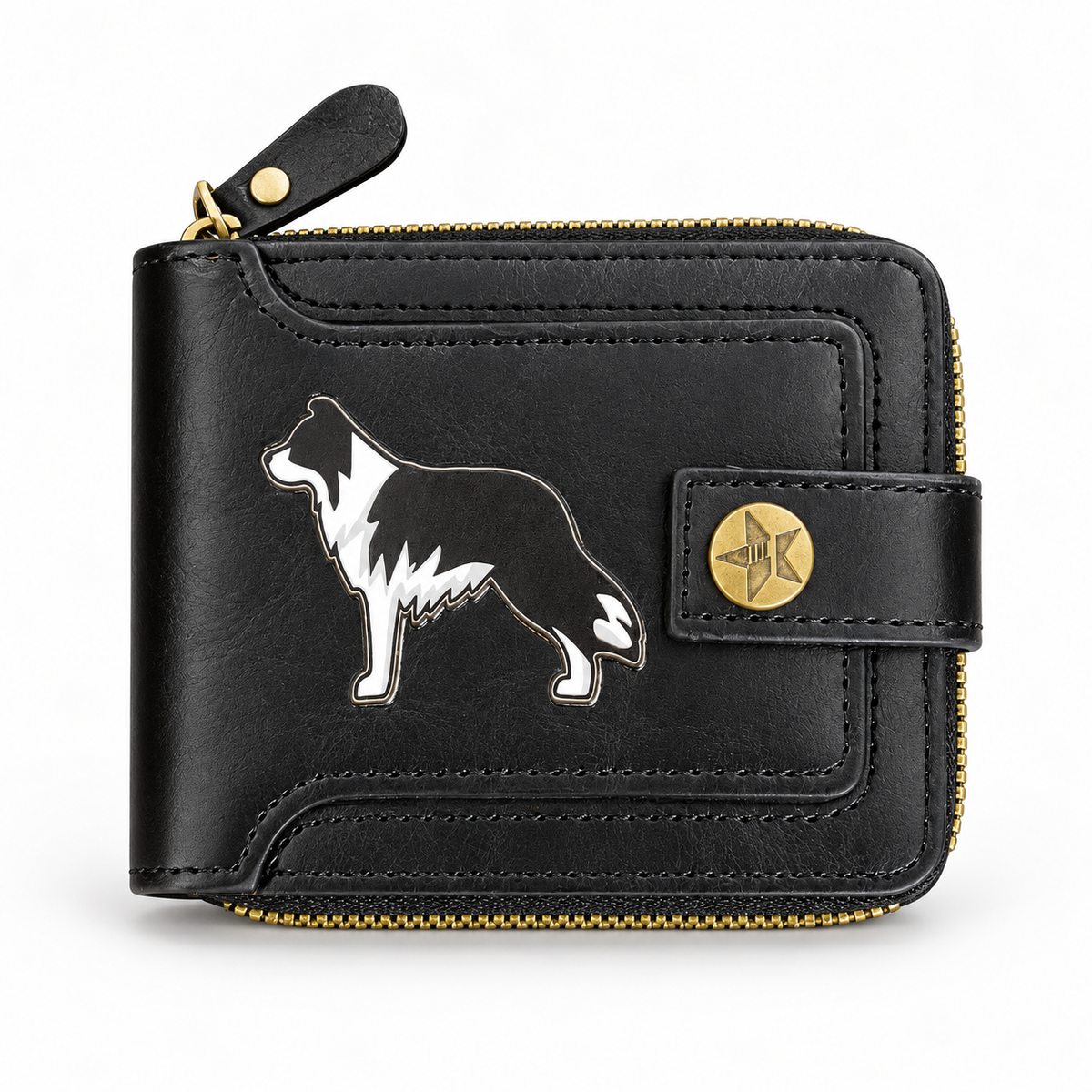 Black Border Collie Zip-Around Wallet