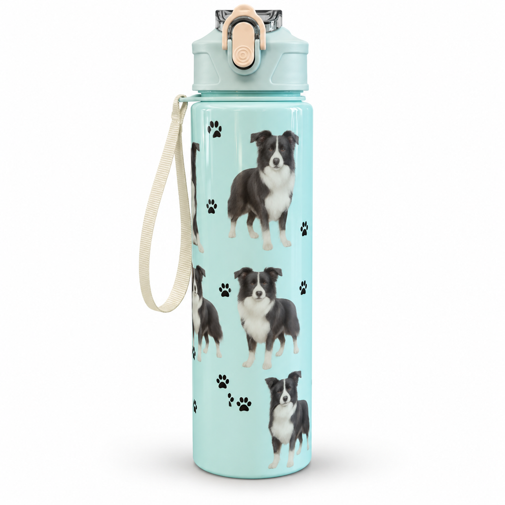 Blue Border Collie Plastic Drinks Bottle