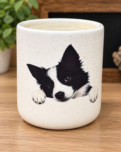 Border Collie Glitter Colour Changing Mug with heart Handle