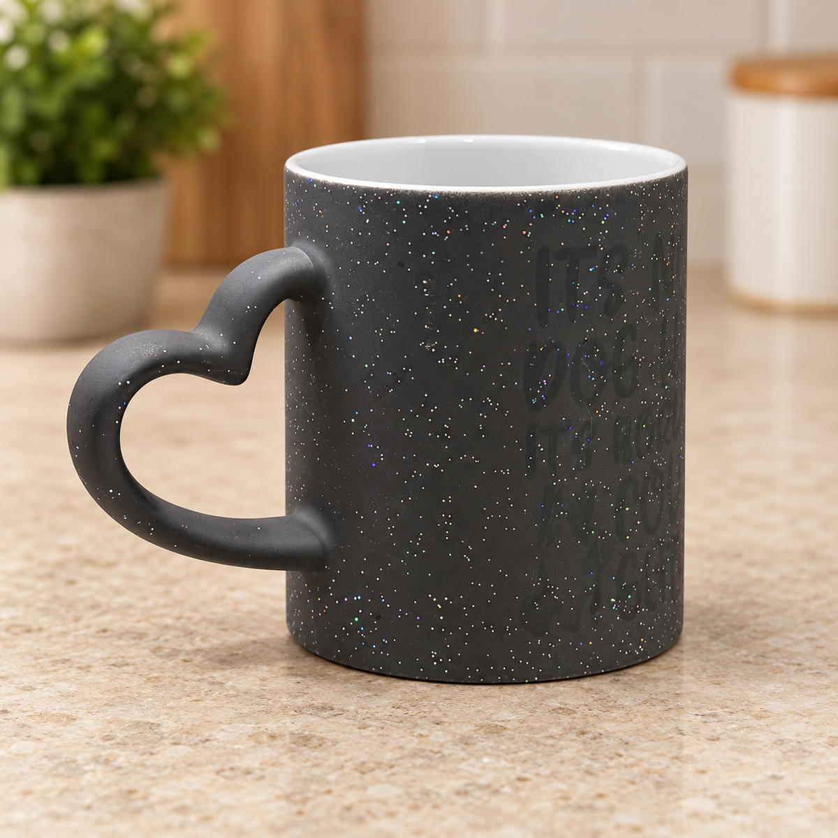 Border Collie Glitter Colour-Changing Mug with Heart Handle