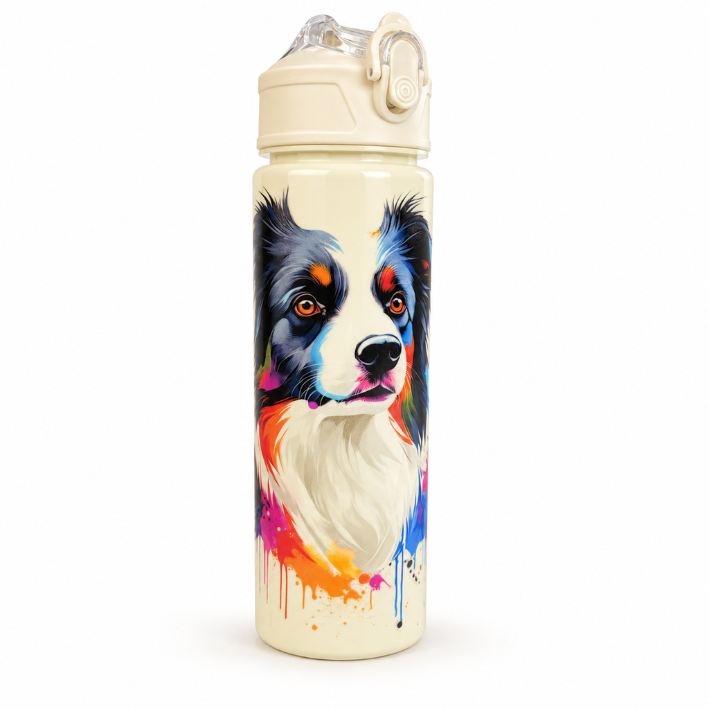 Colourful Border Collie Plastic Drinks Bottle