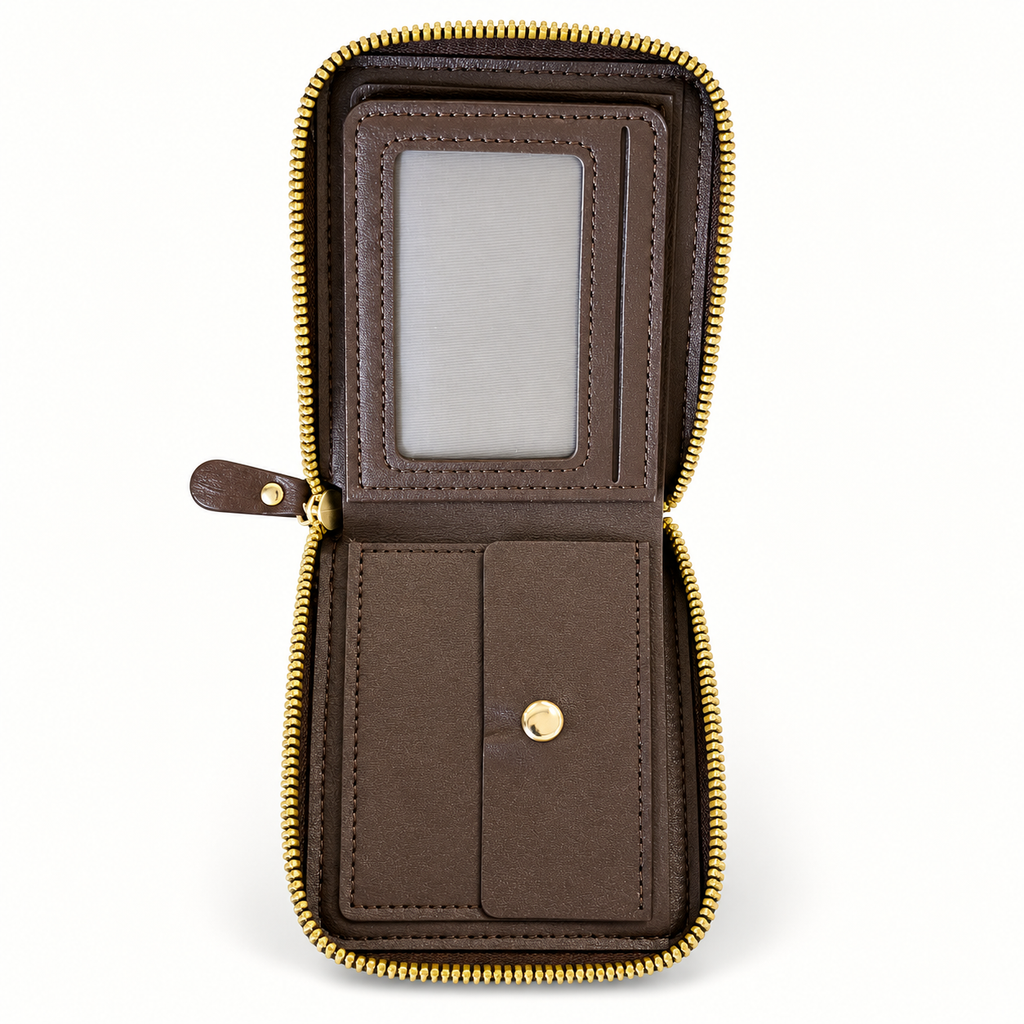 Dark Brown Border Collie Zip-Around Wallet