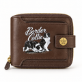 Dark Brown Border Collie Zip-Around Wallet