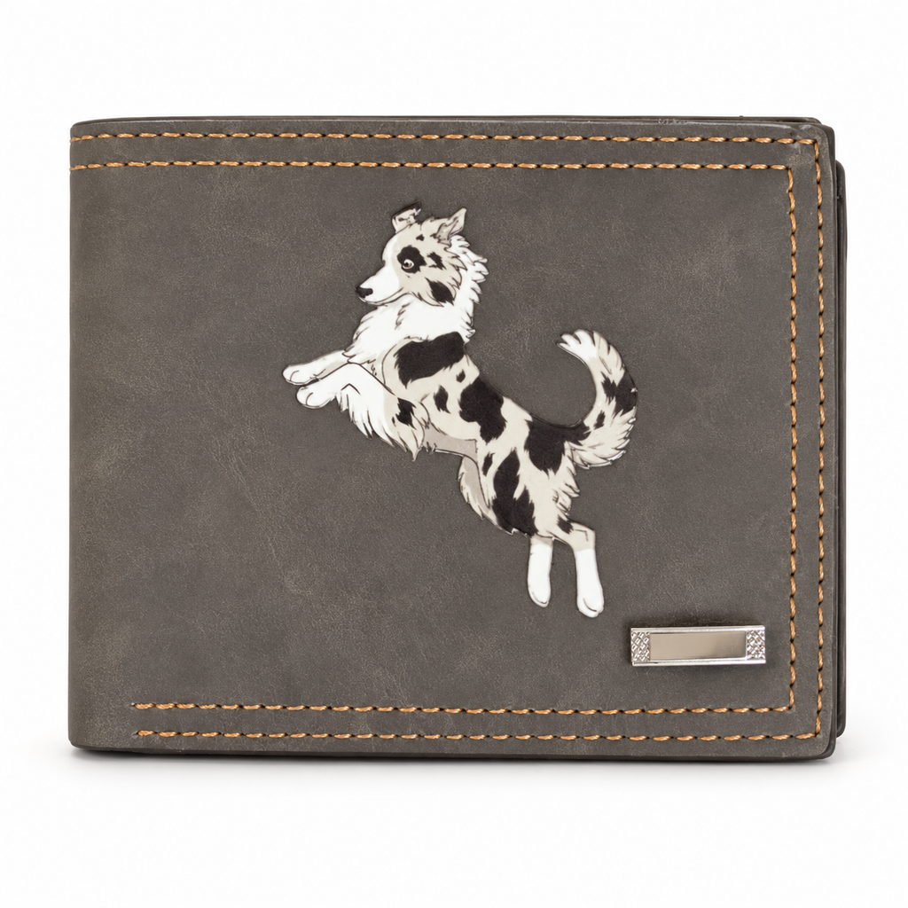 Merle Border Collie Bifold Wallet with Personalisation Badge