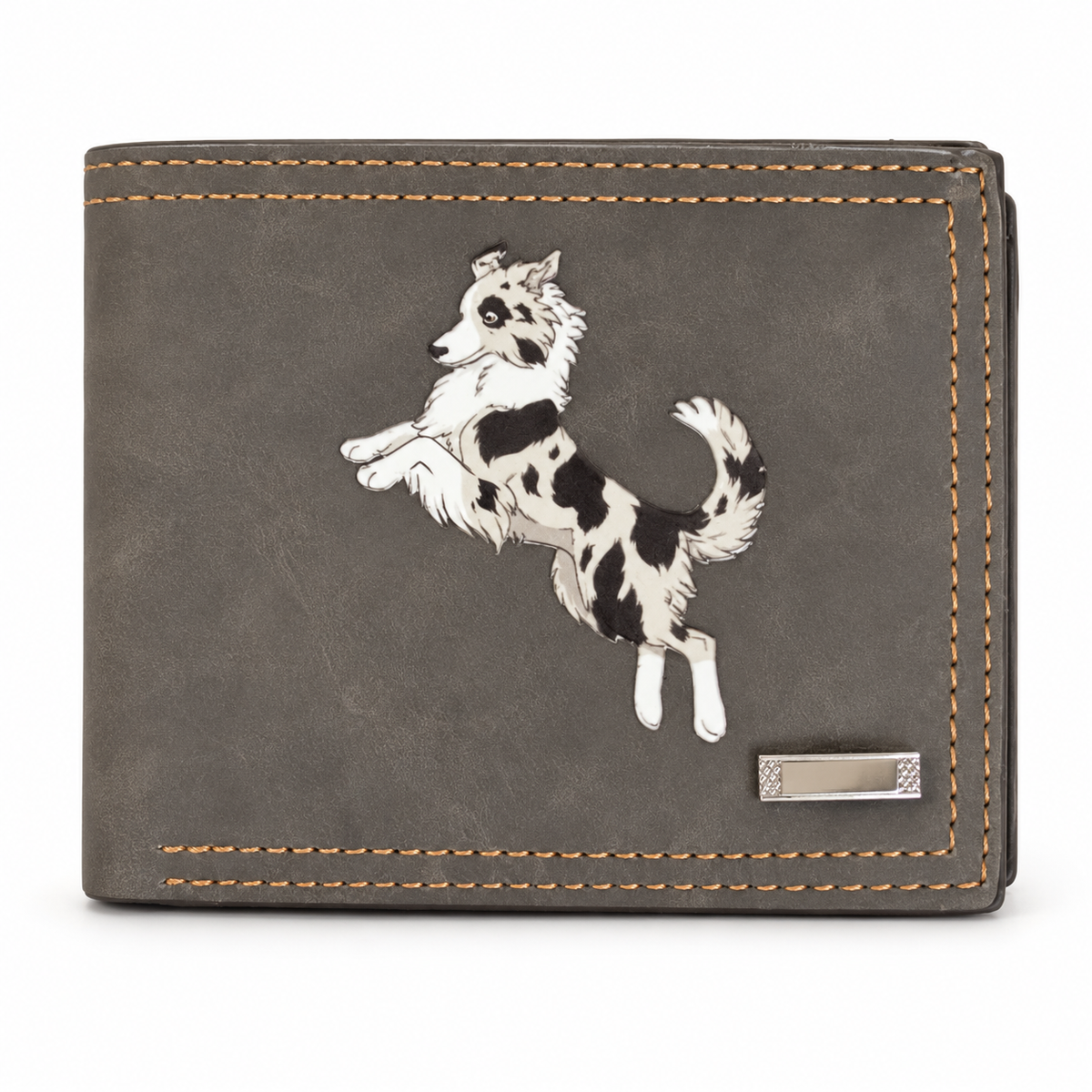Merle Border Collie Bifold Wallet with Personalisation Badge