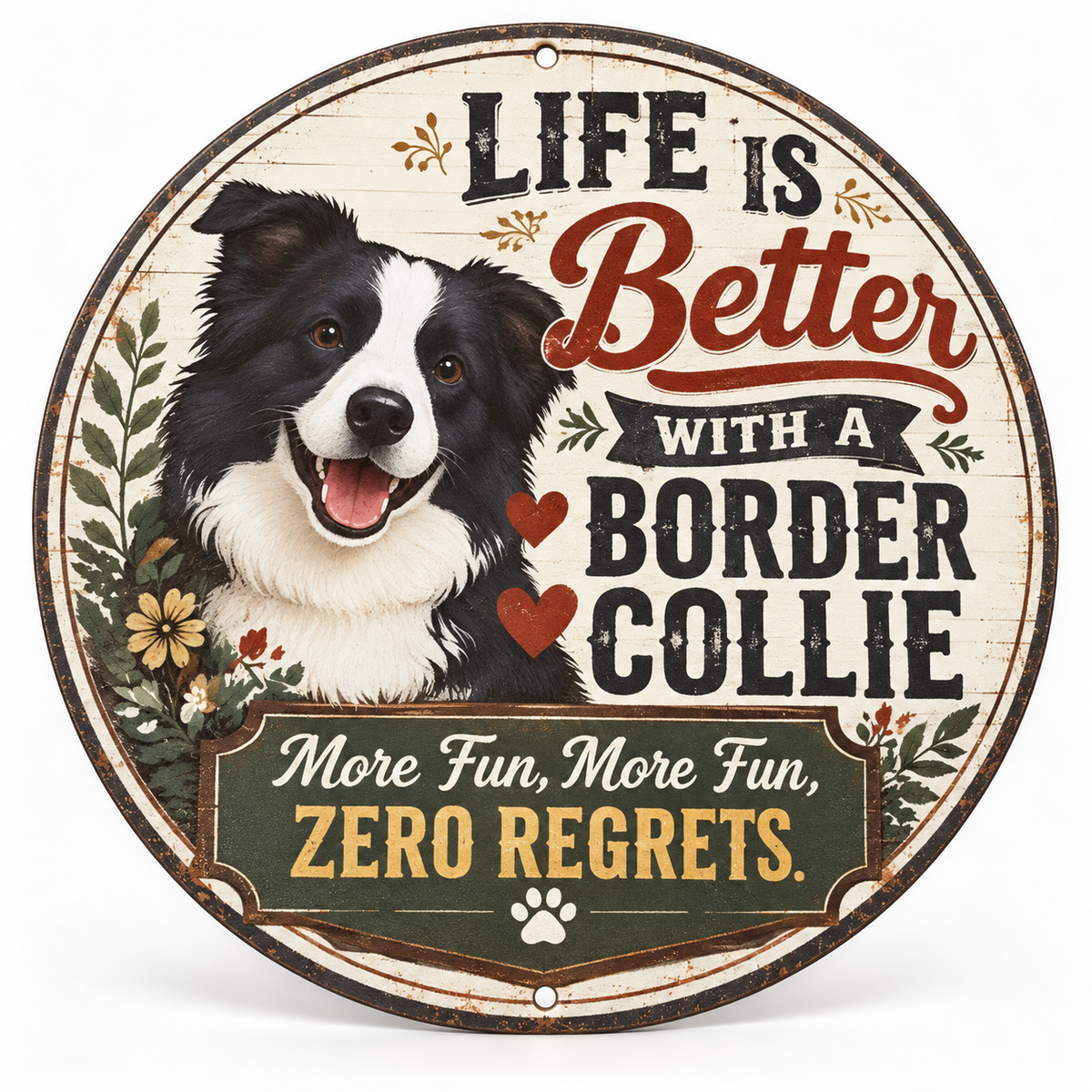 Life Is Better with a Border Collie Round Metal Wall Plaque