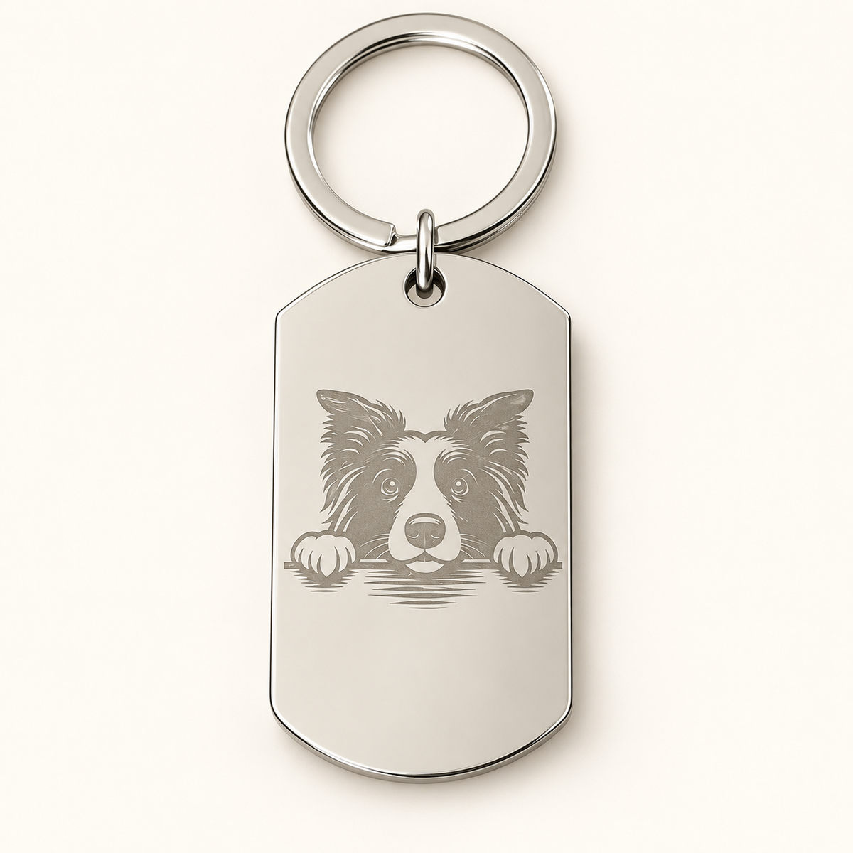 Peeking Border Collie Polished Keychain