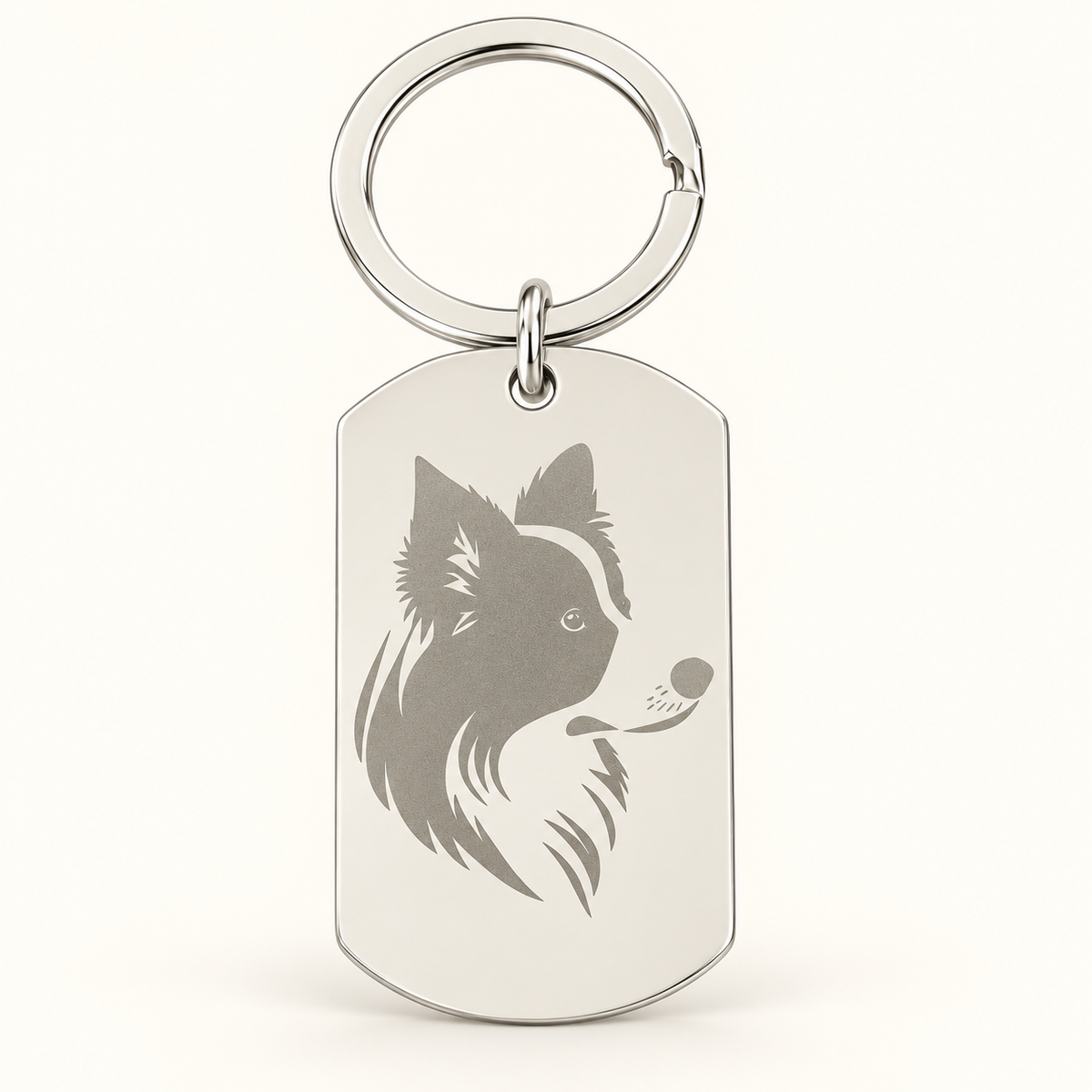 Silver Border Collie Keyring
