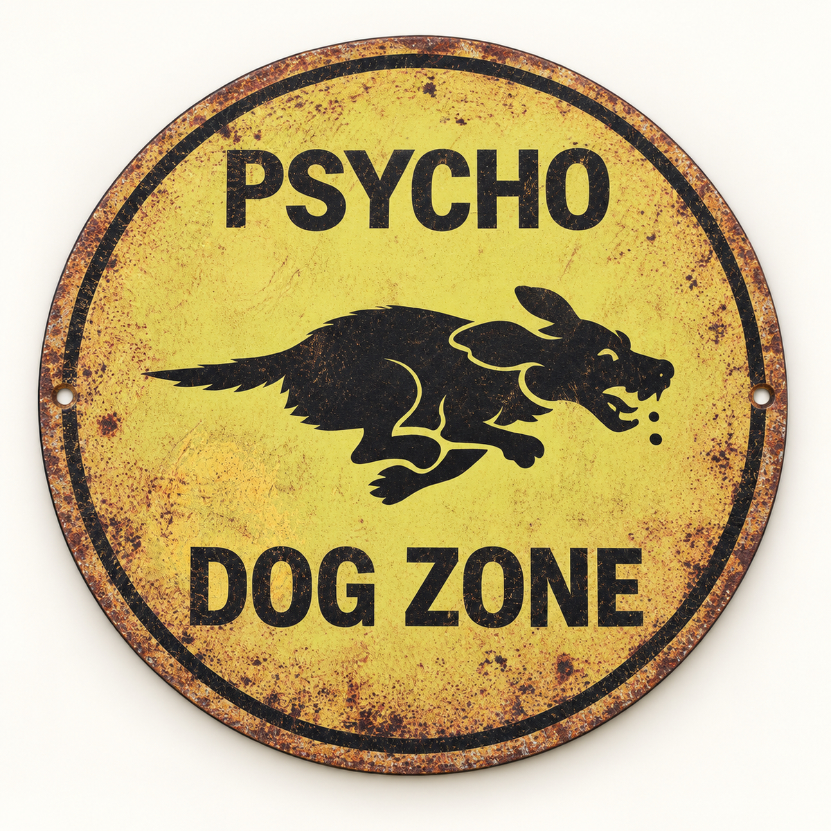 Psycho Dog Zone Round Metal Wall Plaque