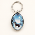 Winter Border Collie Glass Dome Keyring